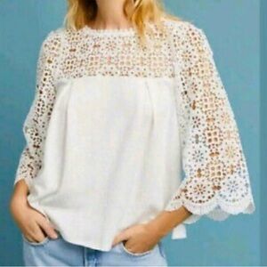 Anthropologie Eri + Ali White Crochet Top